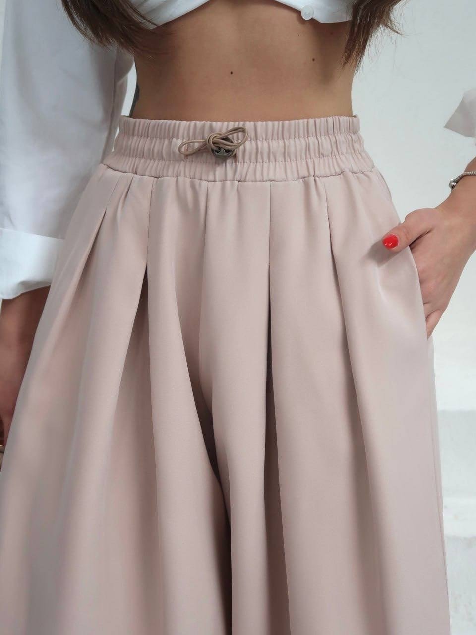 Açık pembe Beli Ve Paçası Lastikli Krep Şalvar Pantolon
