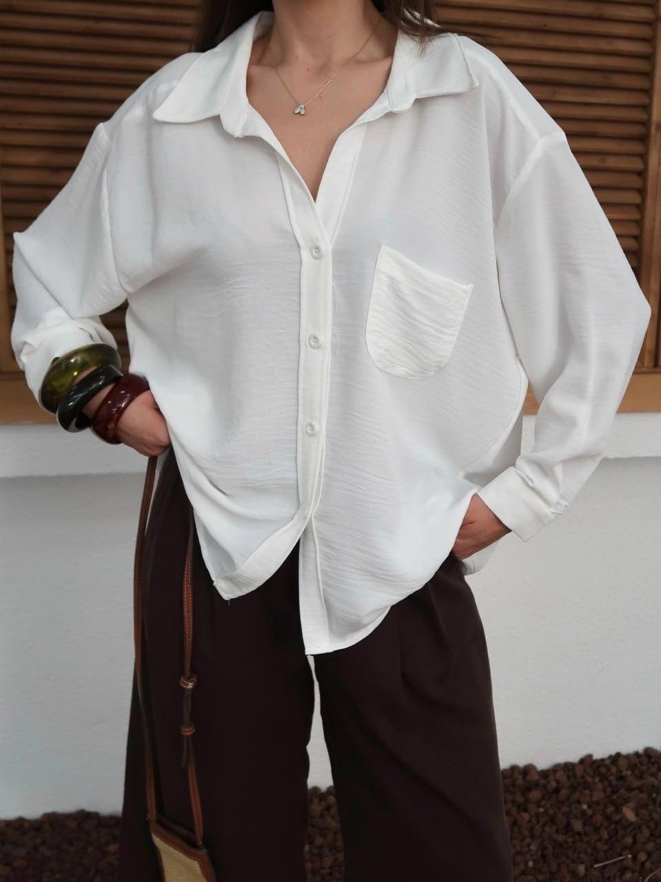 BEYAZ Tiril Tiril Oversize Gömlek