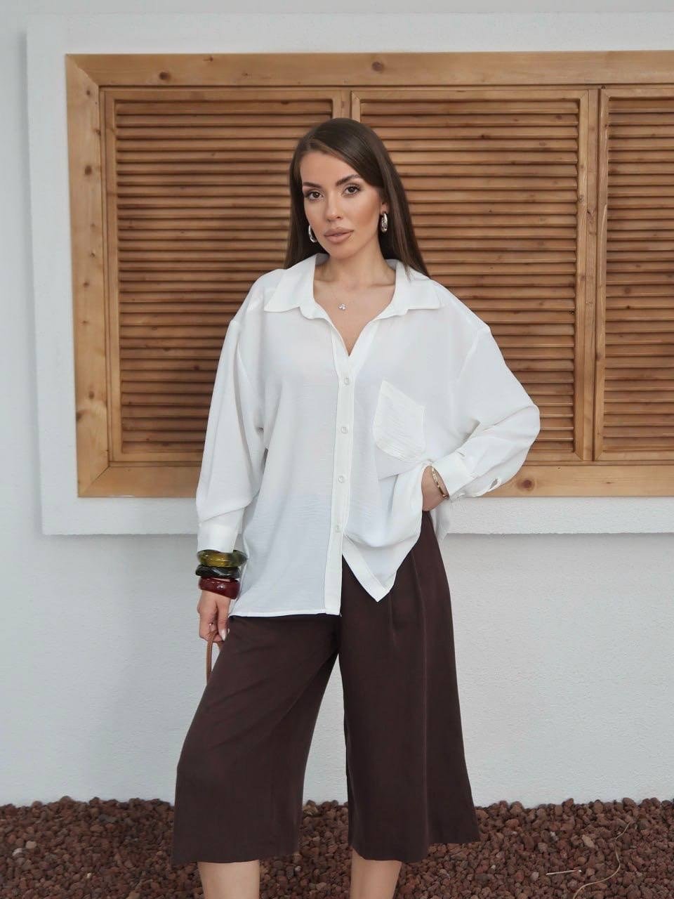 BEYAZ Tiril Tiril Oversize Gömlek