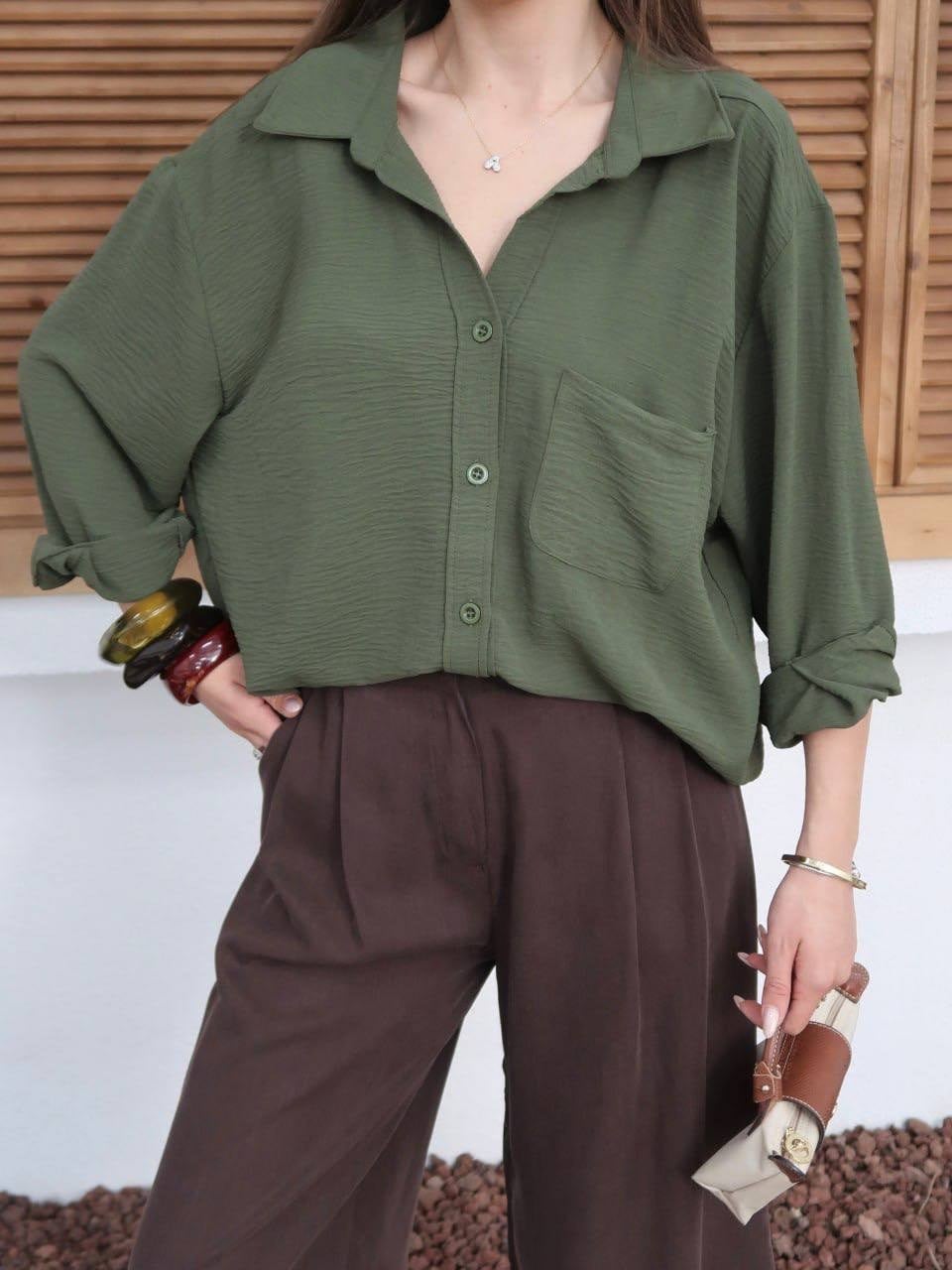 HAKİ Tiril Tiril Oversize Gömlek