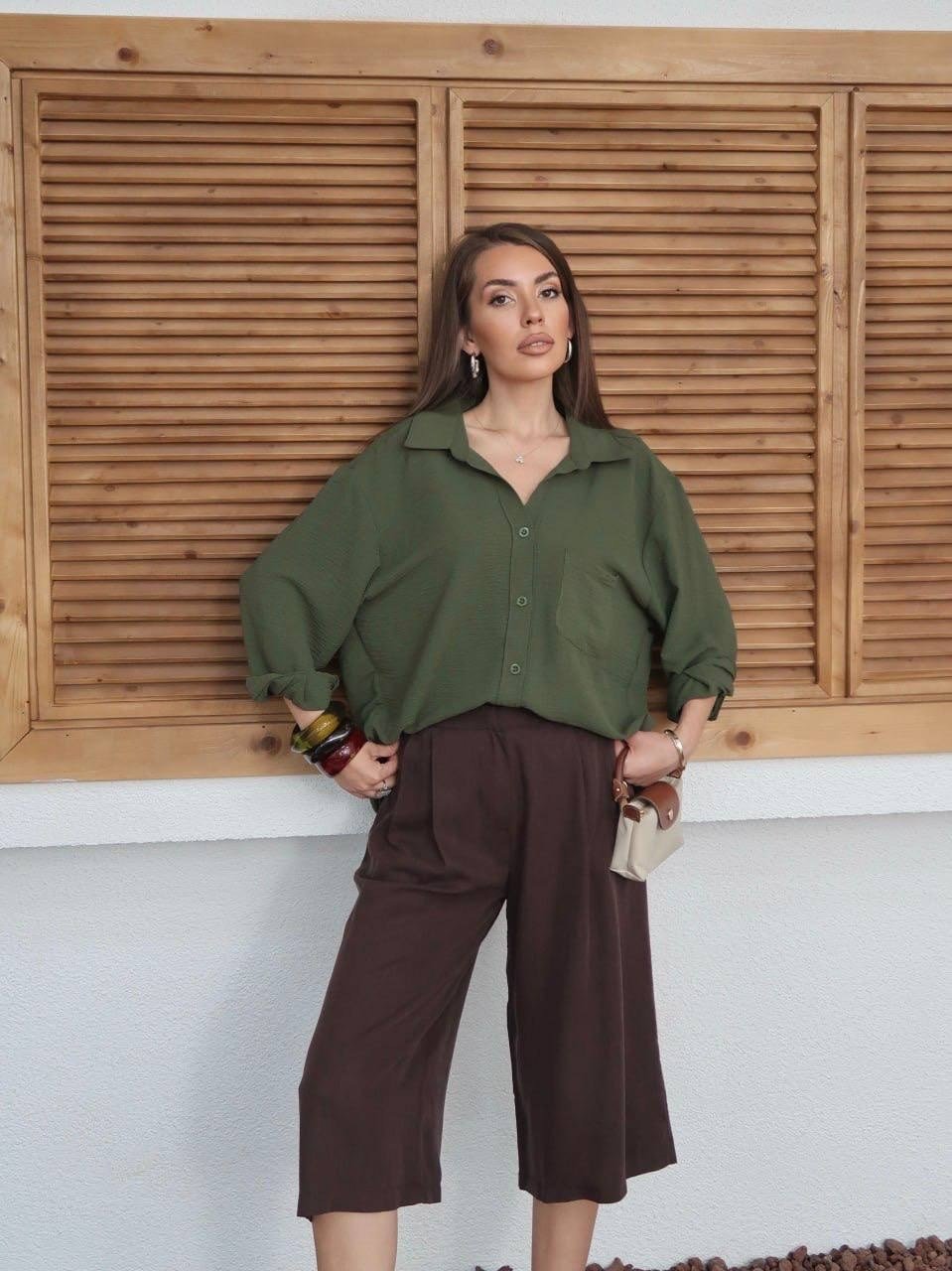 HAKİ Tiril Tiril Oversize Gömlek