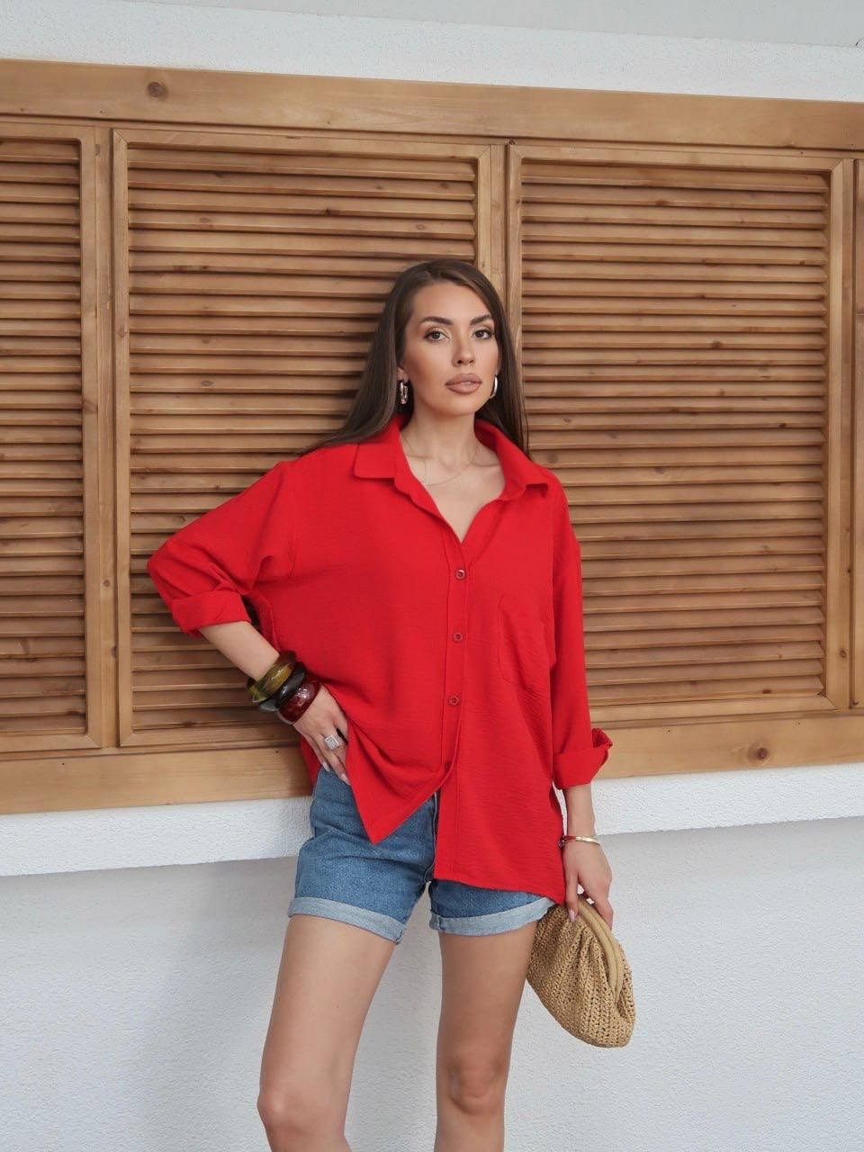 KIRMIZI Tiril Tiril Oversize Gömlek