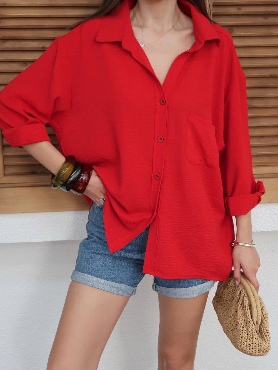 KIRMIZI Tiril Tiril Oversize Gömlek