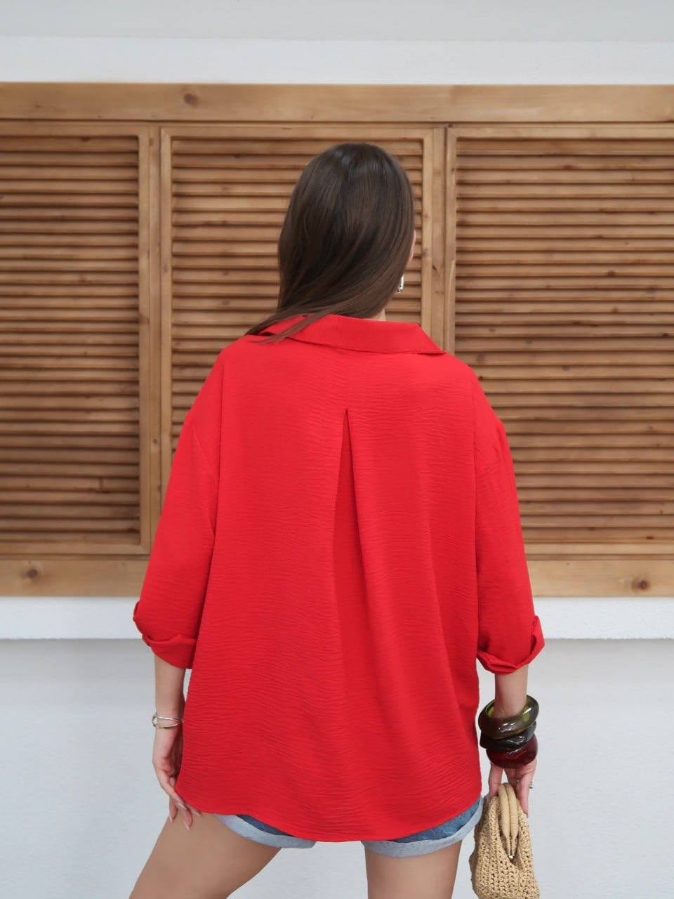 KIRMIZI Tiril Tiril Oversize Gömlek