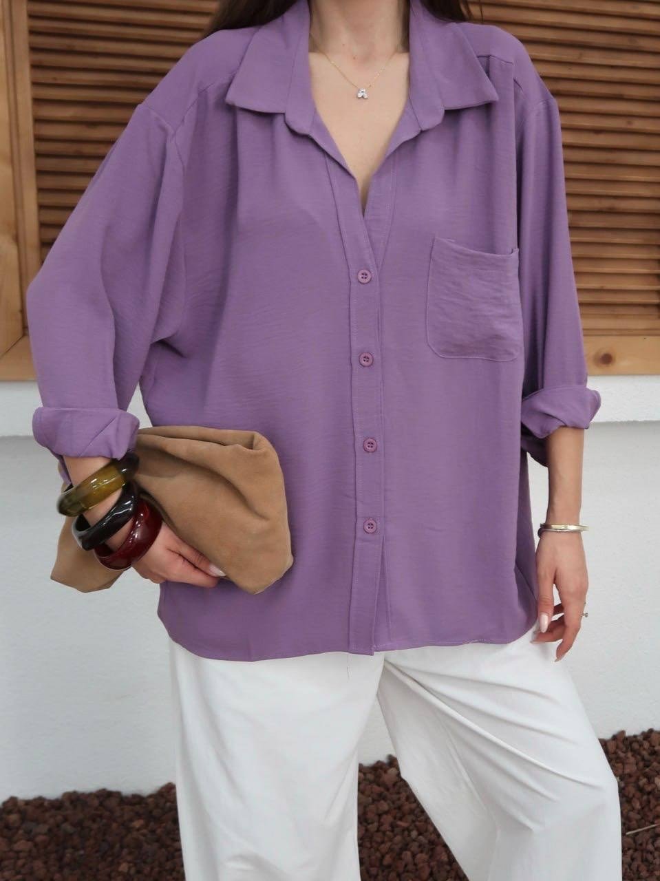 LİLA  Tiril Tiril Oversize Gömlek