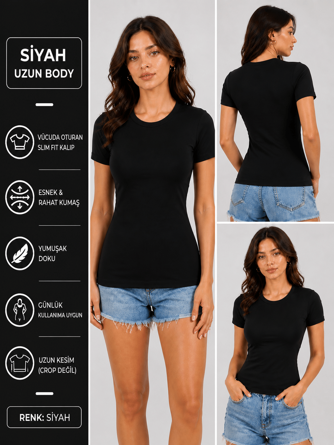 SİYAH alo Kısa Kollu Body 