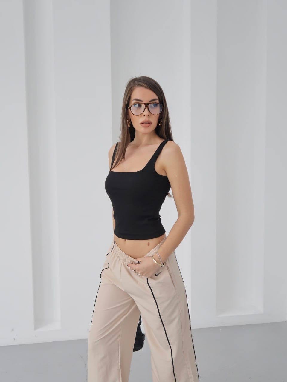 SİYAH Pamuk Dokulu Kare Yaka ATLET