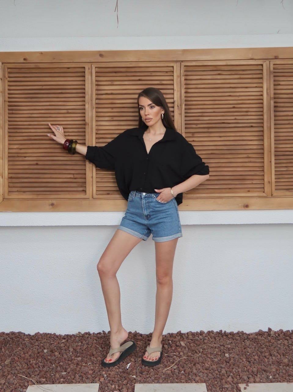 SİYAH Tiril Tiril Oversize Gömlek