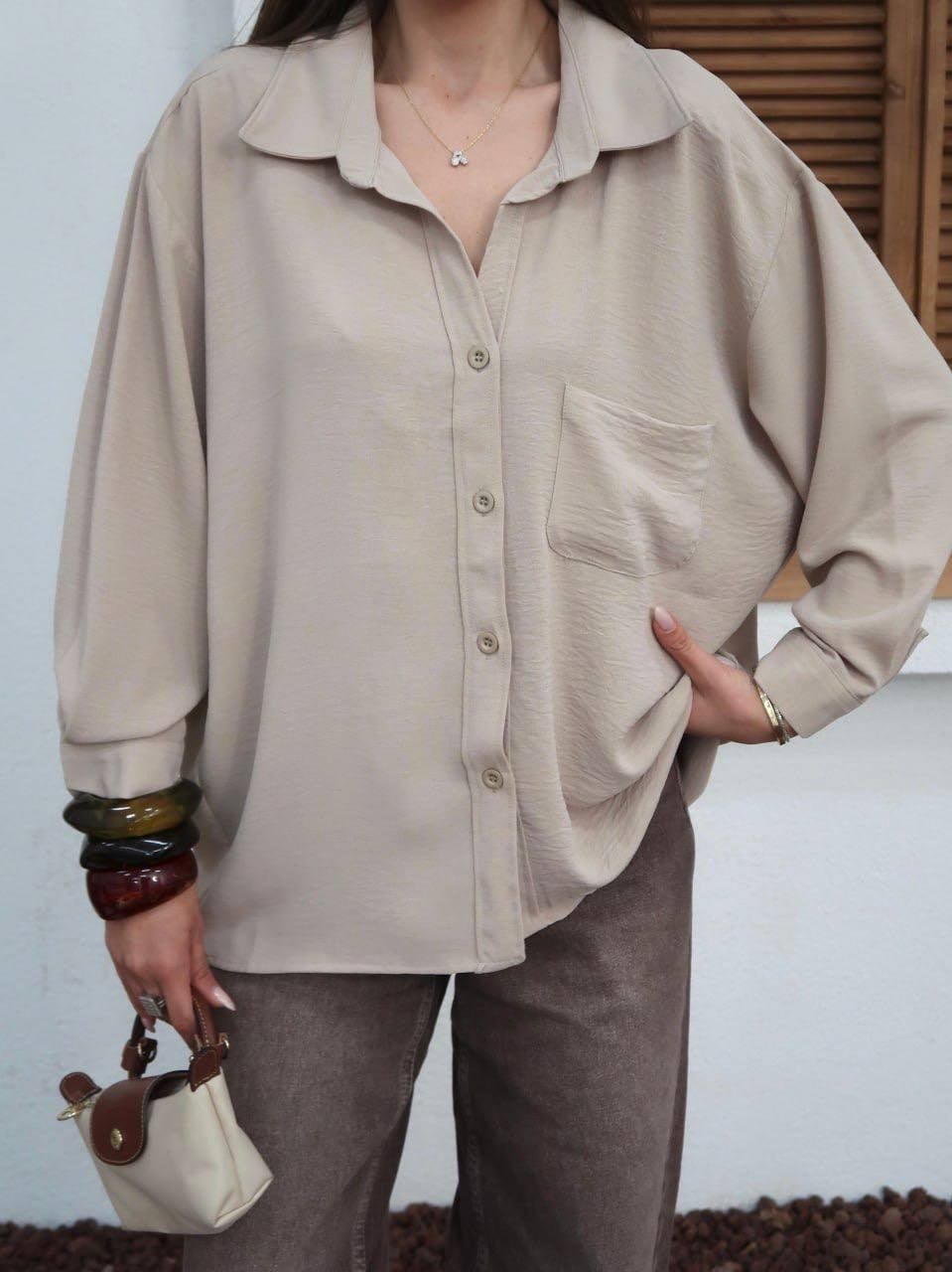 TAŞ BEJİ  Tiril Tiril Oversize Gömlek