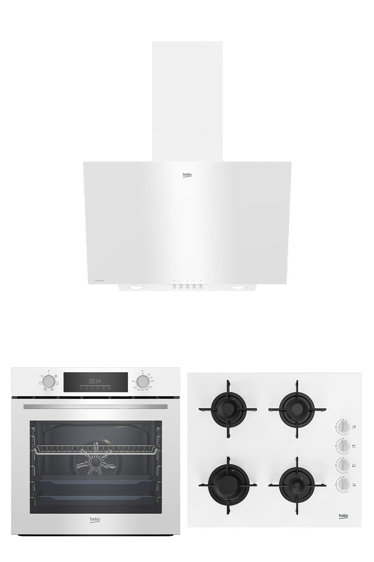 Beko Beyaz Cam 3'lü Ankastre Set (BFC 331 B + BOCD T 6012 EB + BDE 6050 HB1)