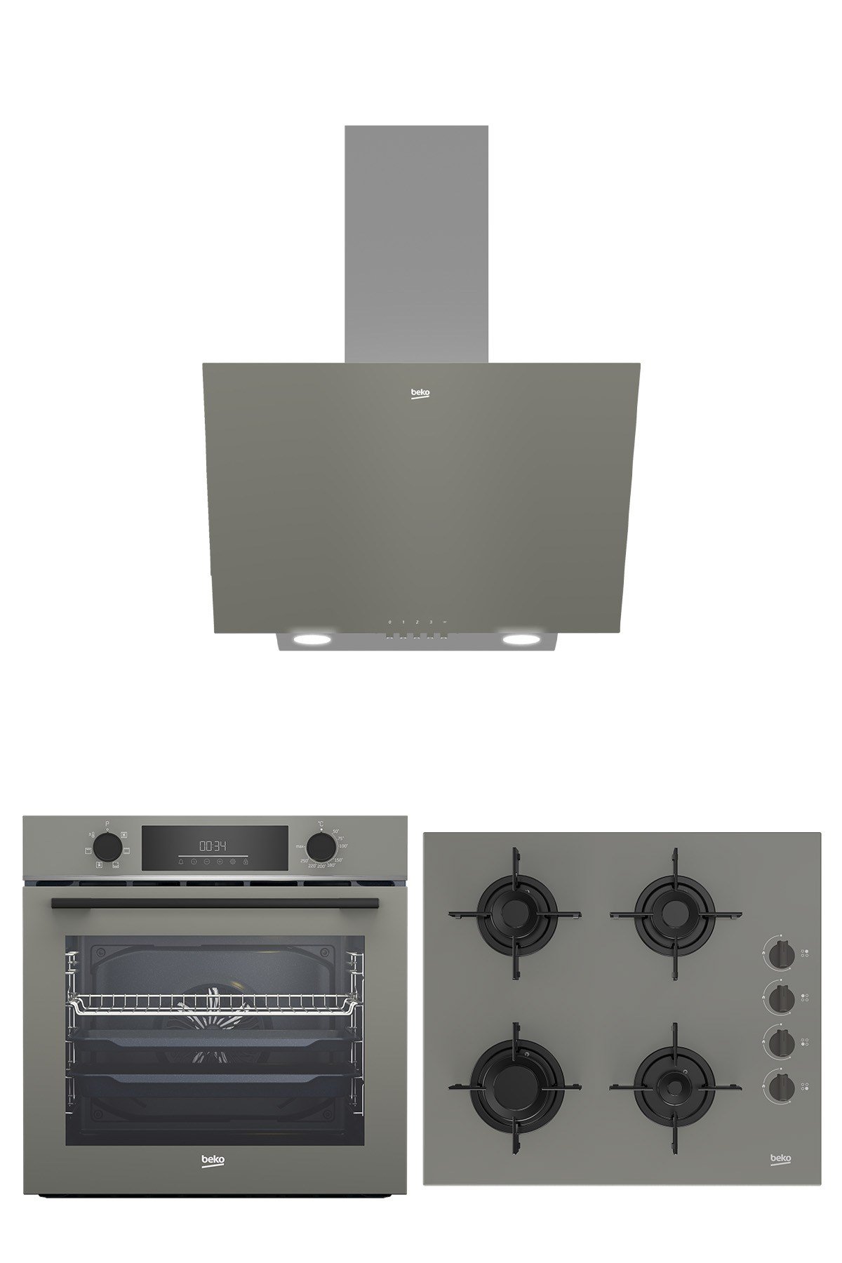 Beko Gri Cam 3'lü Ankastre Set (BFC 331 G + BOCD T 6012 EG + BDE 6050 G1)