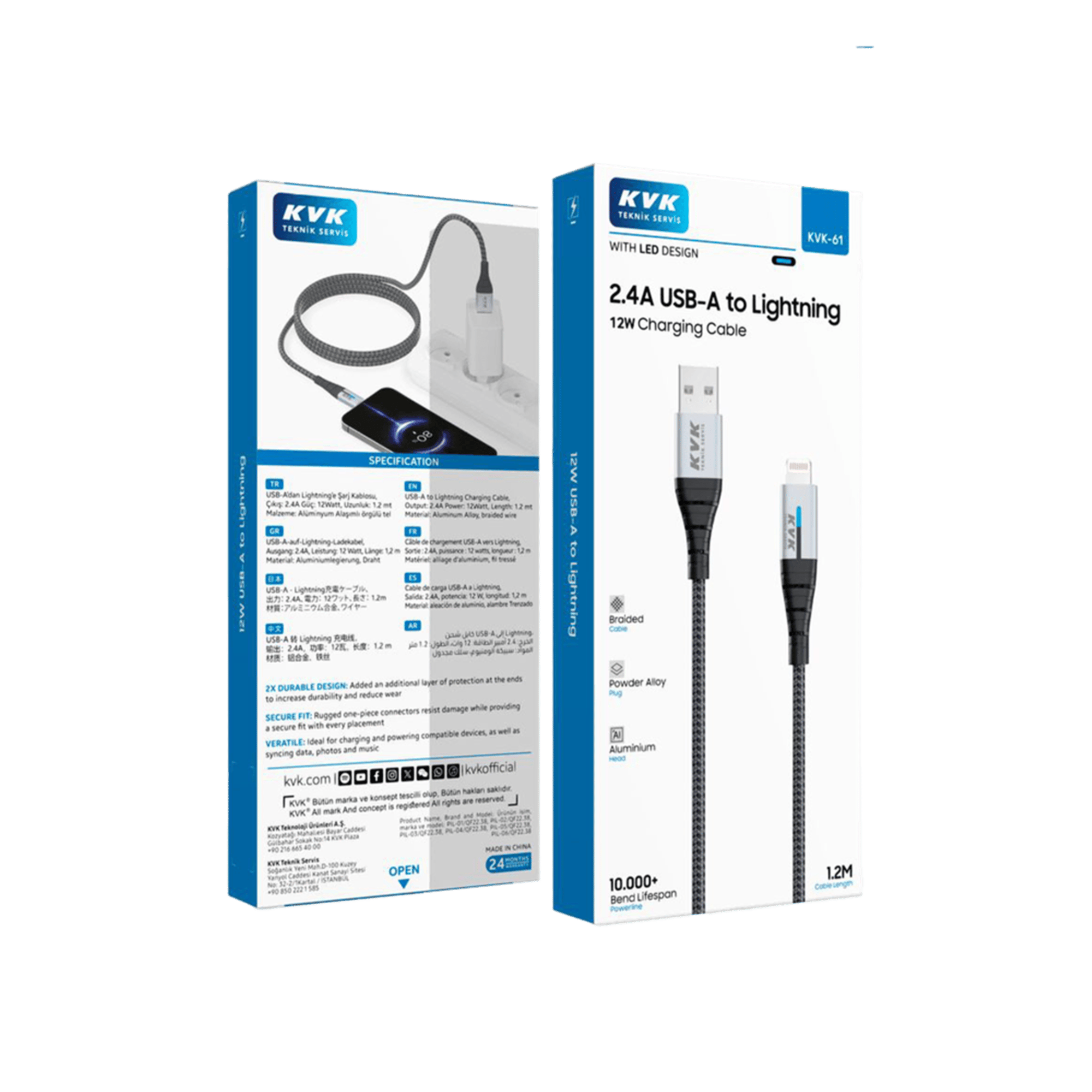HASR ISKLI 2.4A USB-A LGHTN 12W 1.2M KBL Şarj Cihazları