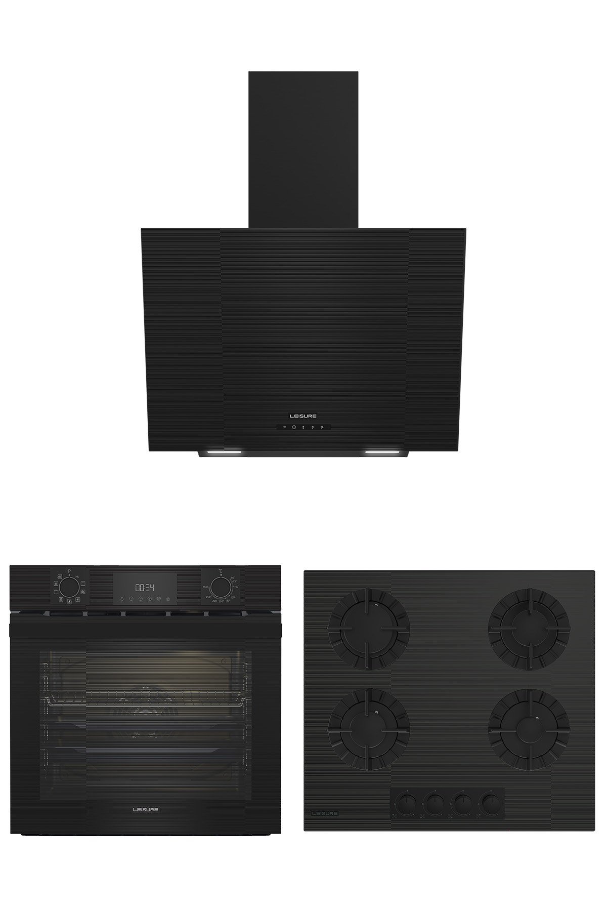 Leisure Siyah Cam 3'lü Ankastre Set (PFL 9944 S + POLC 610 S + PDLY 606-S)