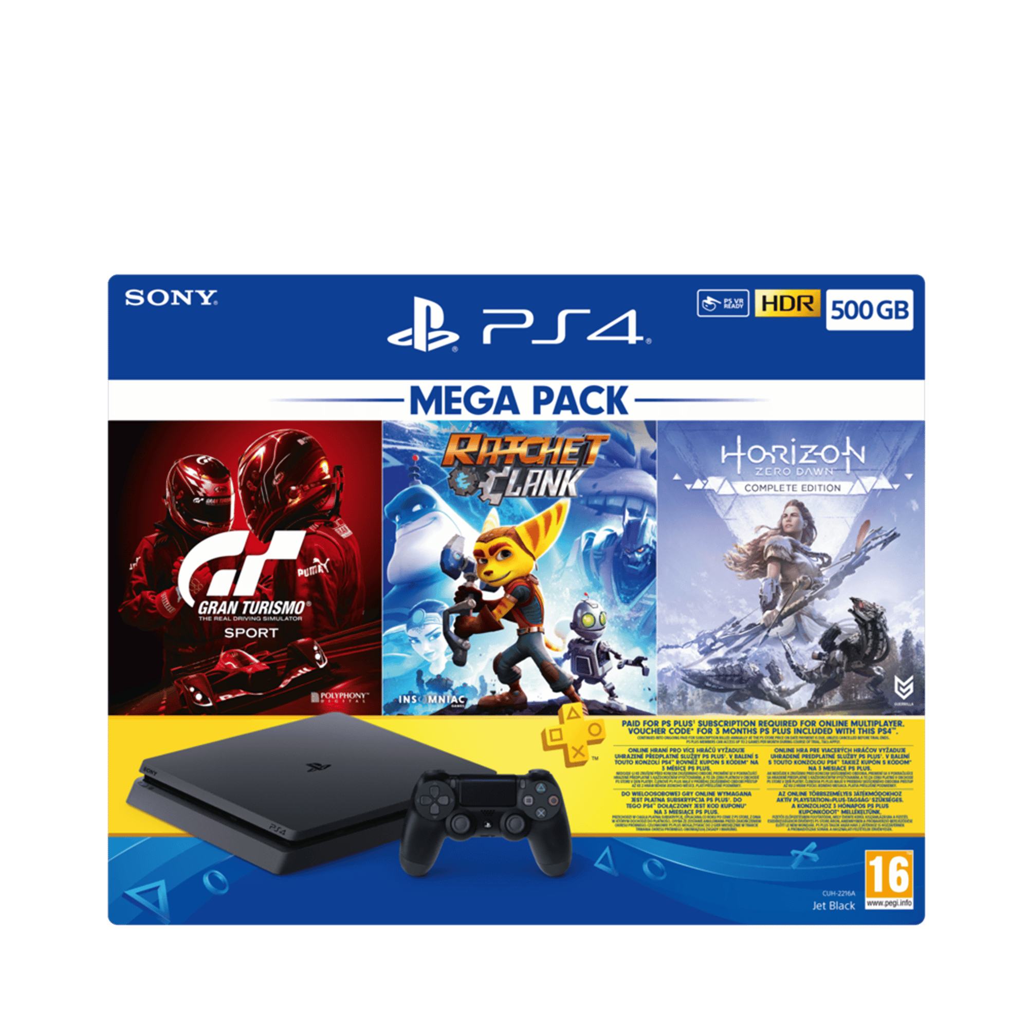 PS4 500GB Mega Paket(HZD-CE+GTS+RC+3ayP) Oyun Konsolu