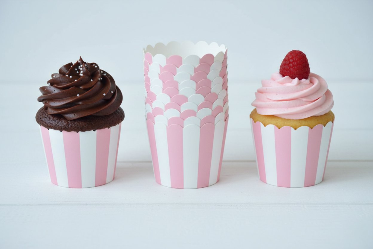  25'li Pastel Pembe Çizgili Cupcake Kek Kapsülü
