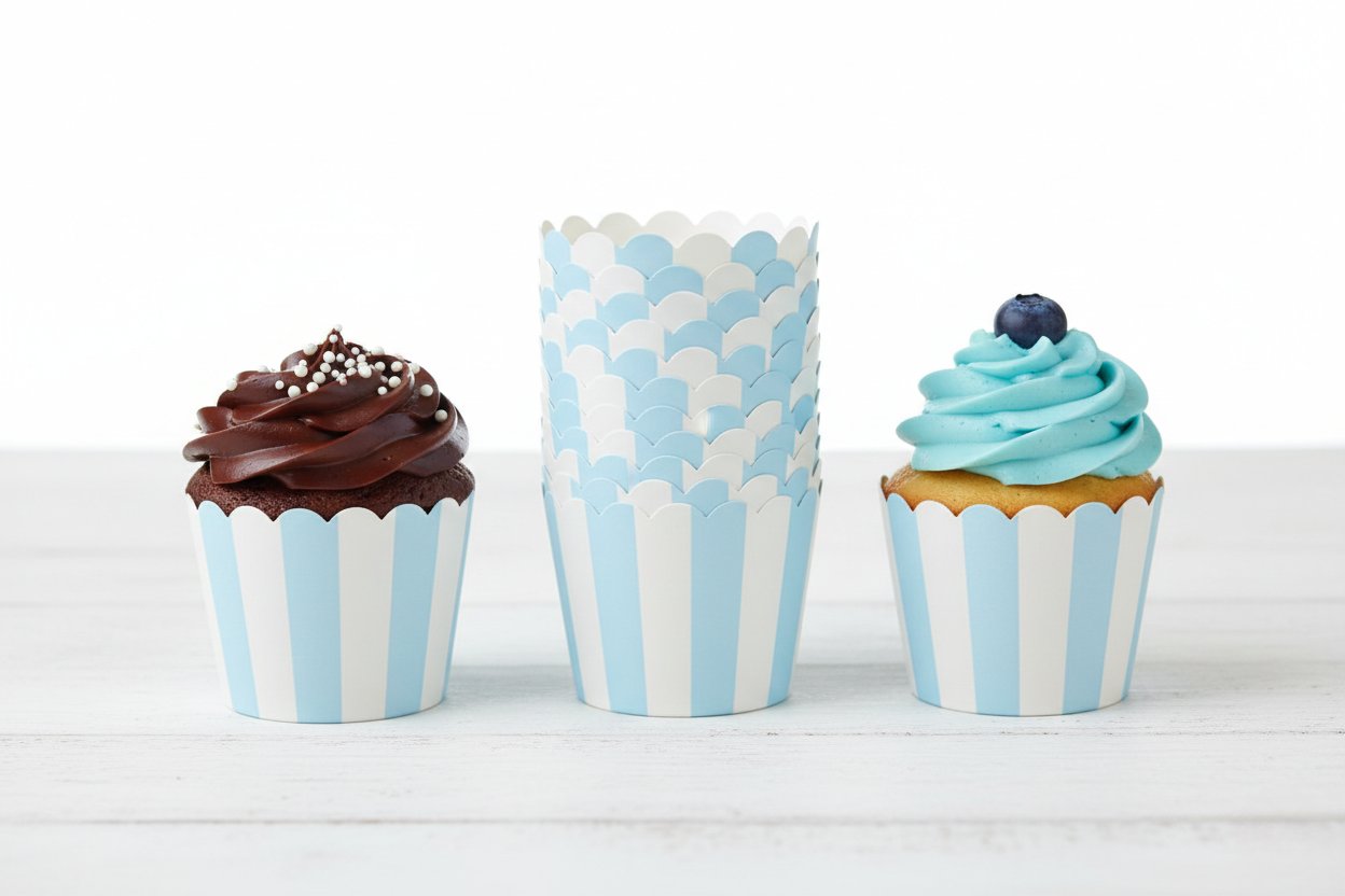 25'li Pastel Mavi Çizgili Cupcake Kek Kapsülü