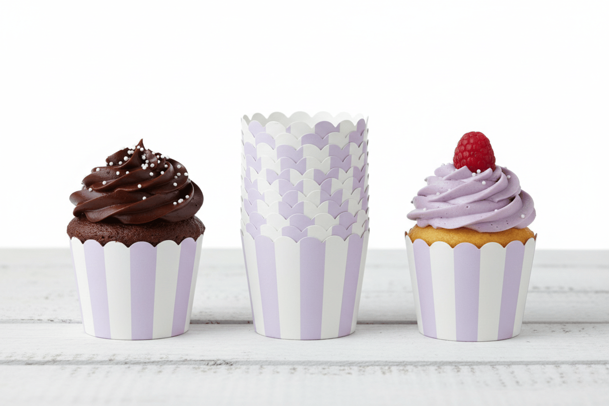 25'li Pastel Mor Çizgili Cupcake Kek Kapsülü