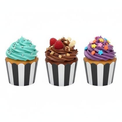 25'li Pastel Siyah Çizgili Cupcake Kek Kapsülü