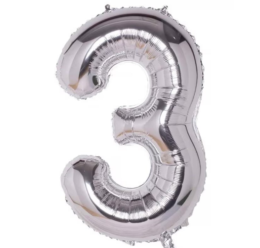 3 Gümüş Rakam Folyo Balon