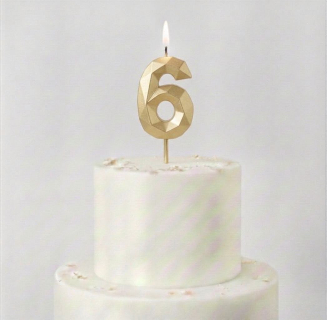 3d 6 Yaş Gold Rakam Mum