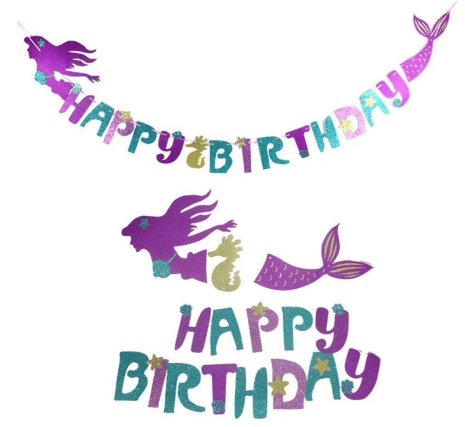 3D KALOGRAFİ DENİZ KIZI HAPPY BİRTHDAY BANNER