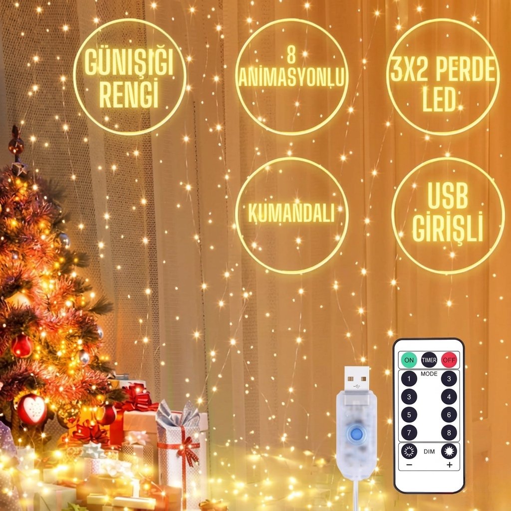 3X2 Günışığı Perde Led 8 Animasyonlu 