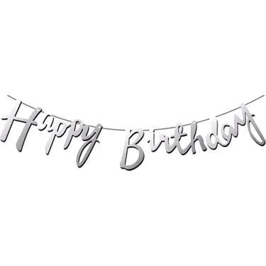 Gümüş İtalik Kaligrafi Happy Birthday Yazısı