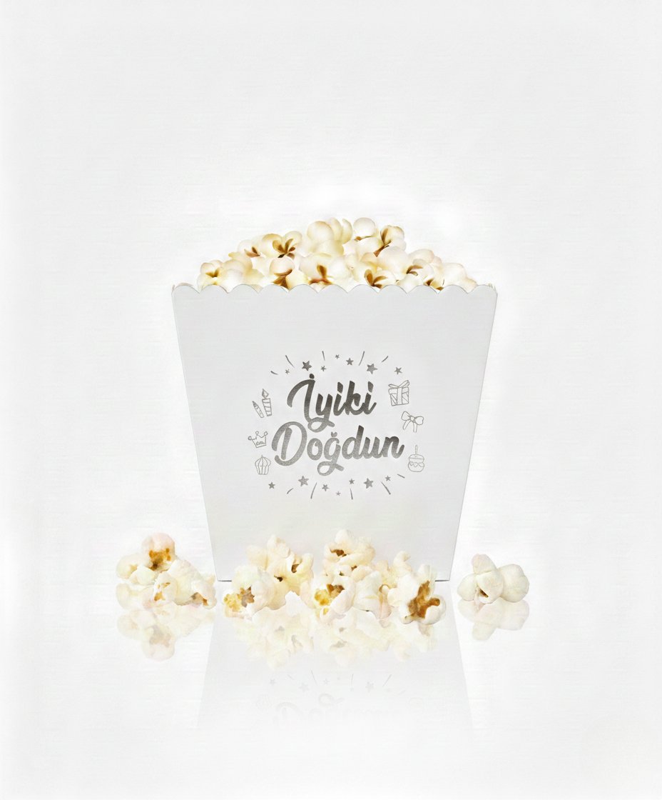 İyi Ki Doğdun Yazılı Beyaz Mısır Popcorn Kutusu