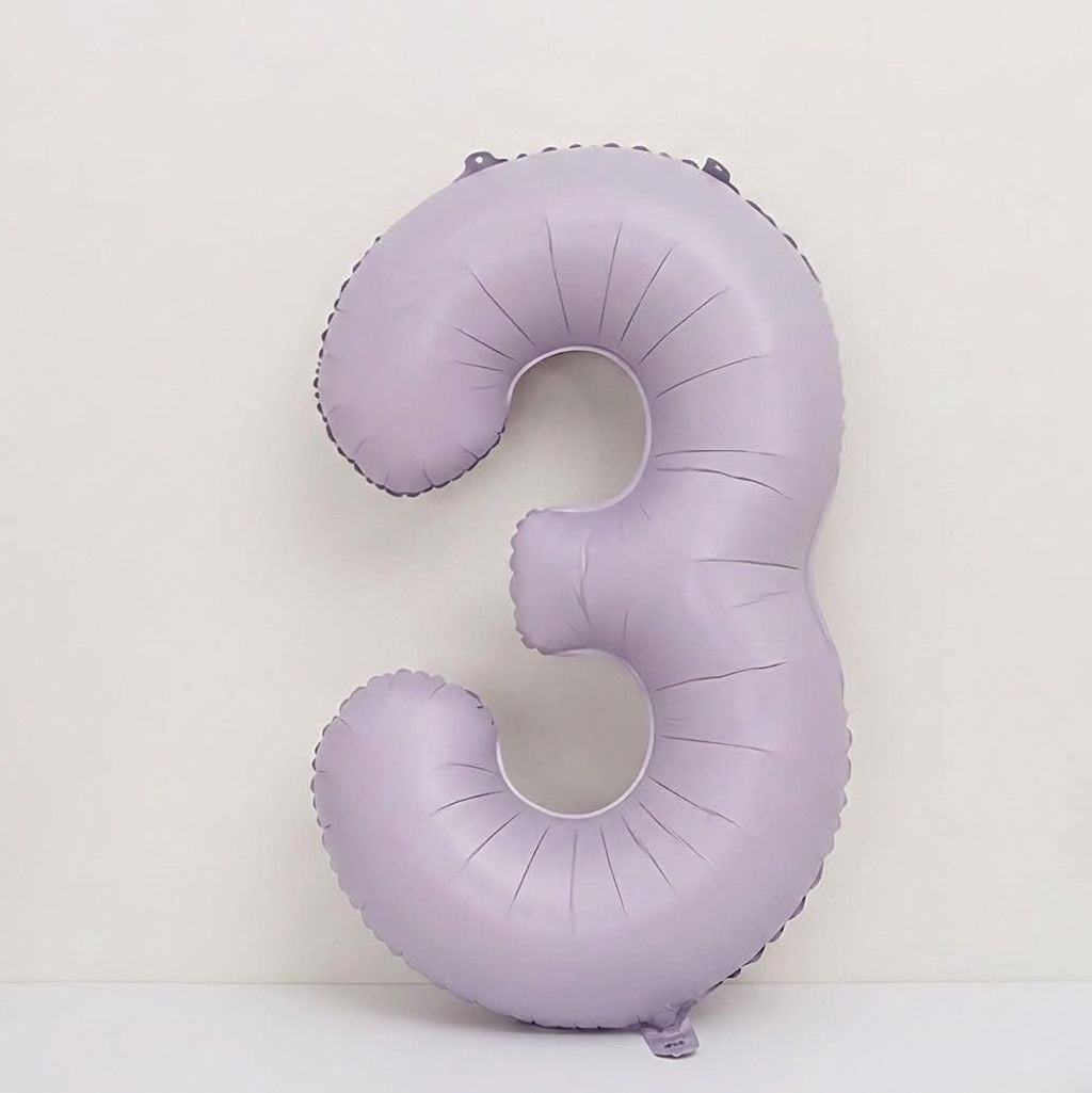 Lila Retro Saten 3 Yas Rakam Folyo Balon
