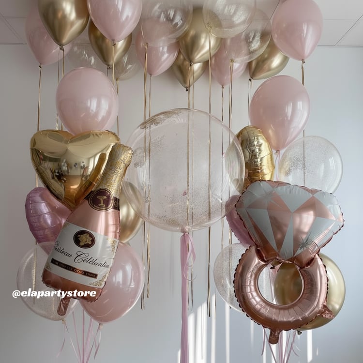 LÜKS GOLD PEMBE YÜZÜK BALON SETİ