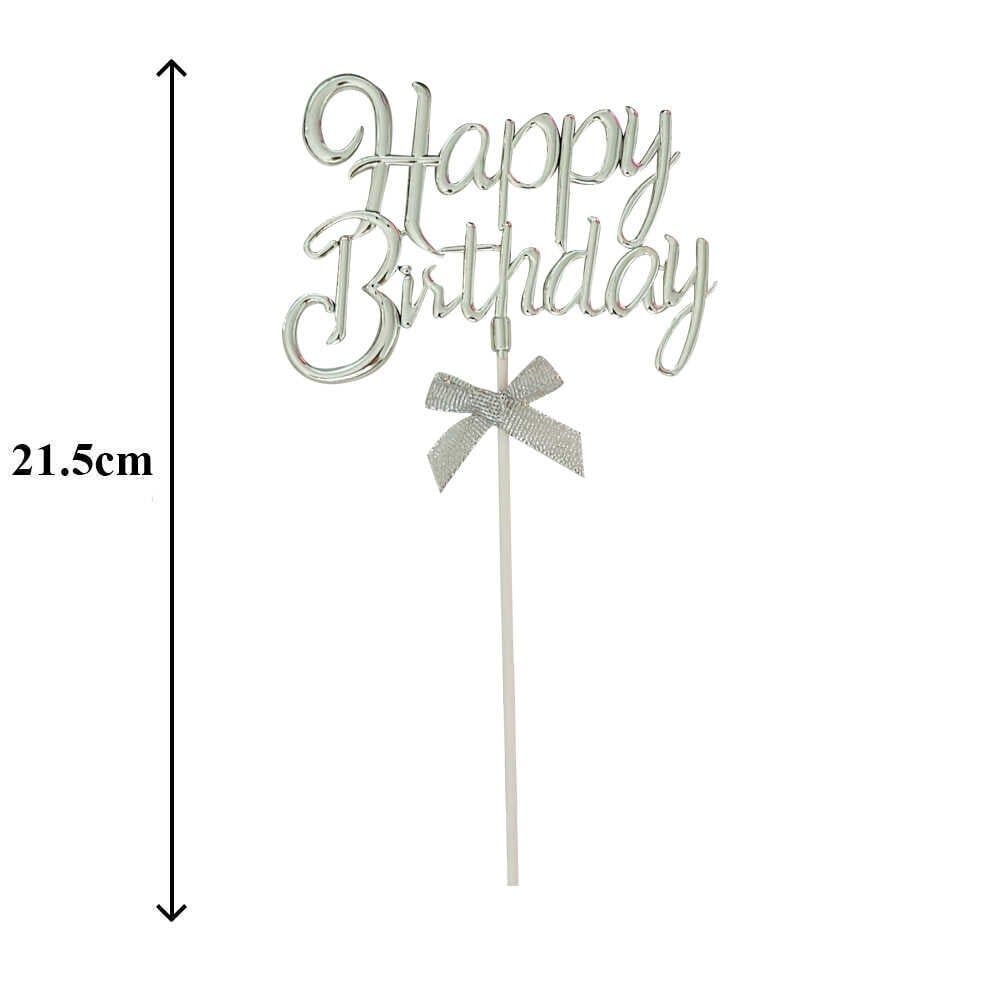 Pasta Çubuk Süs Happy Birthday Gümüş 