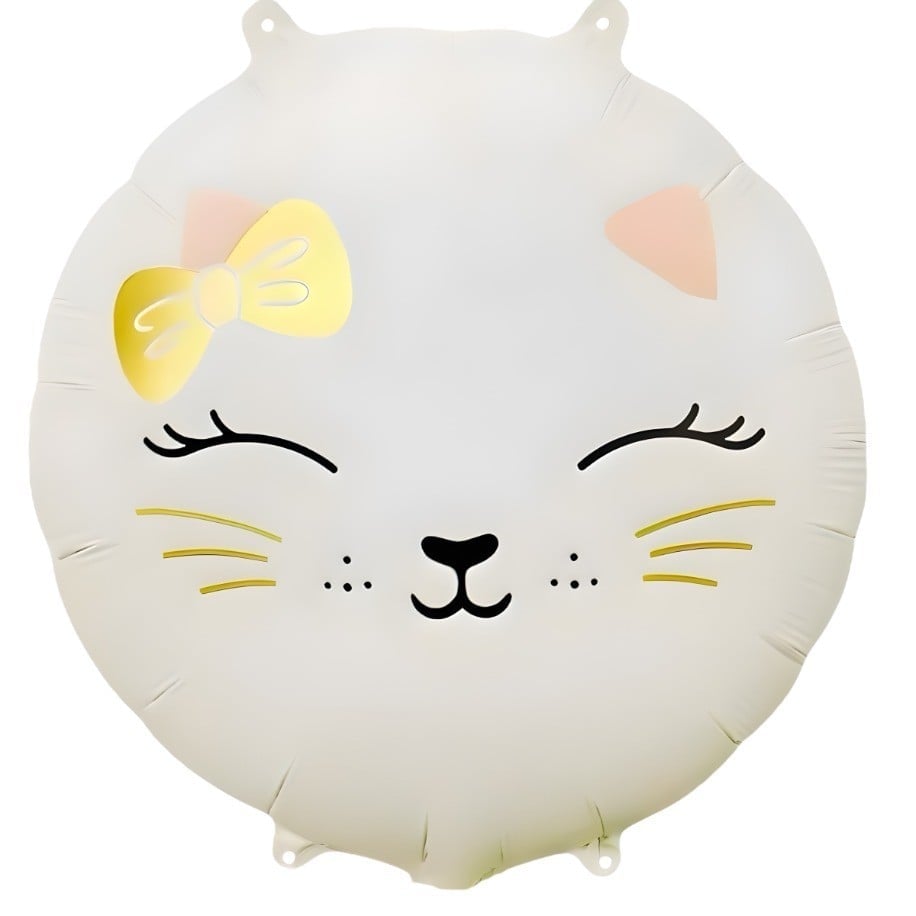 YUVARLAK RETRO KREM KEDİ FOLYO BALON