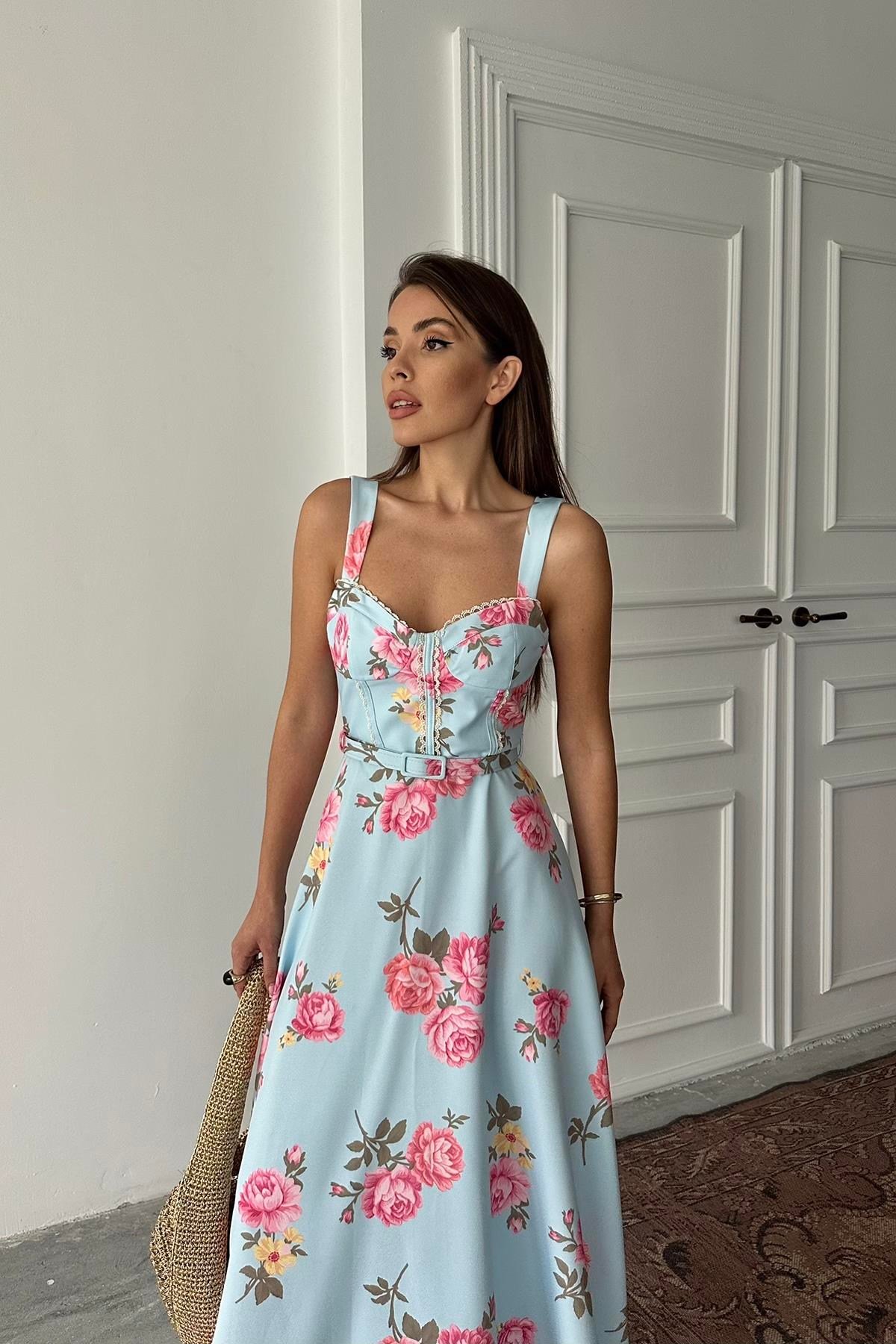 Bebe Mavi İnce Kemer Detaylı Elbise