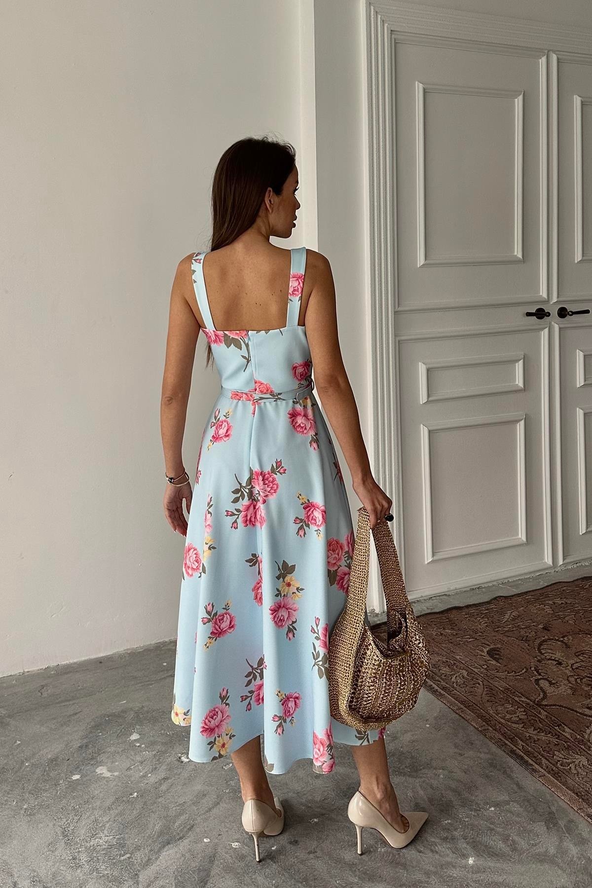 Bebe Mavi İnce Kemer Detaylı Elbise