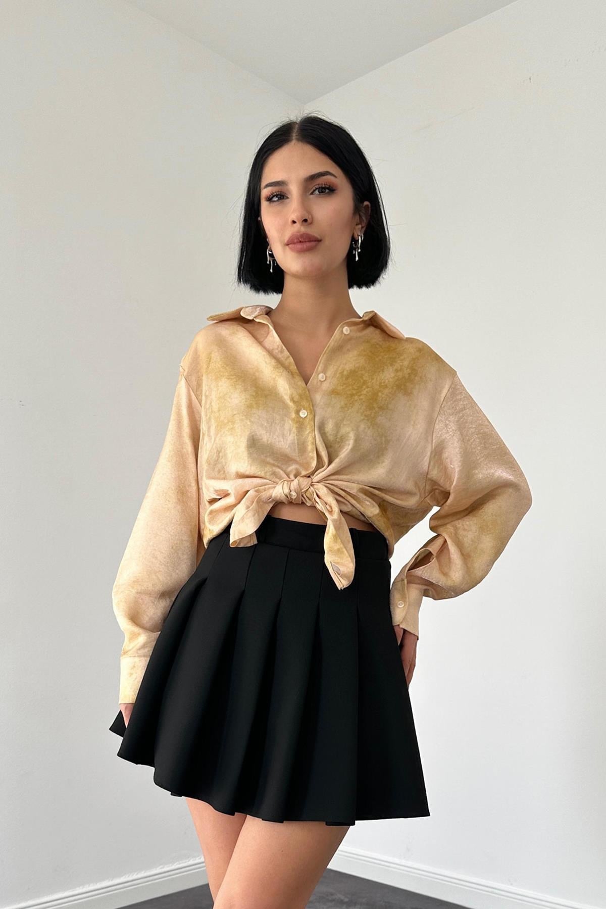 Bej Batik Desen Gömlek