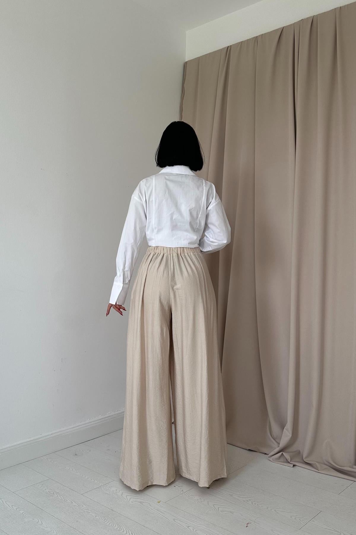 Bej Çilek Kumaş Pantolon