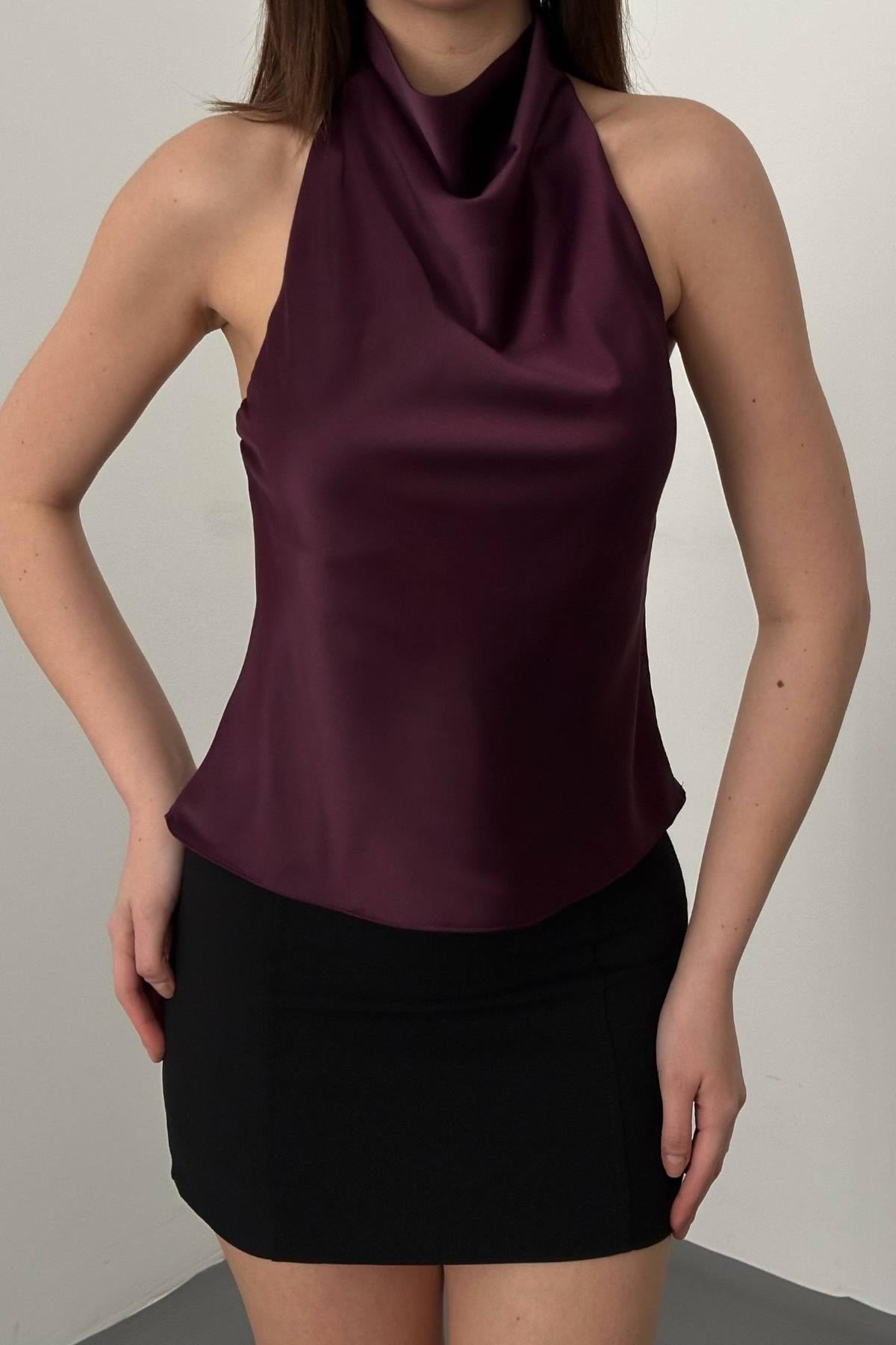 Bordo Degaje Saten Bluz