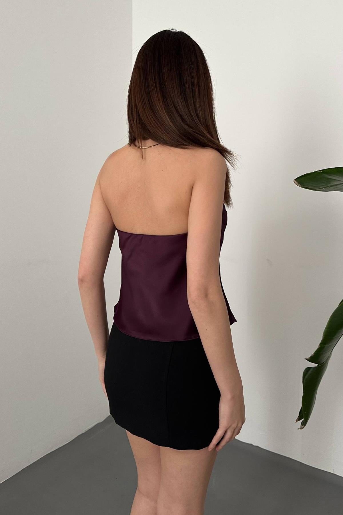 Bordo Degaje Saten Bluz