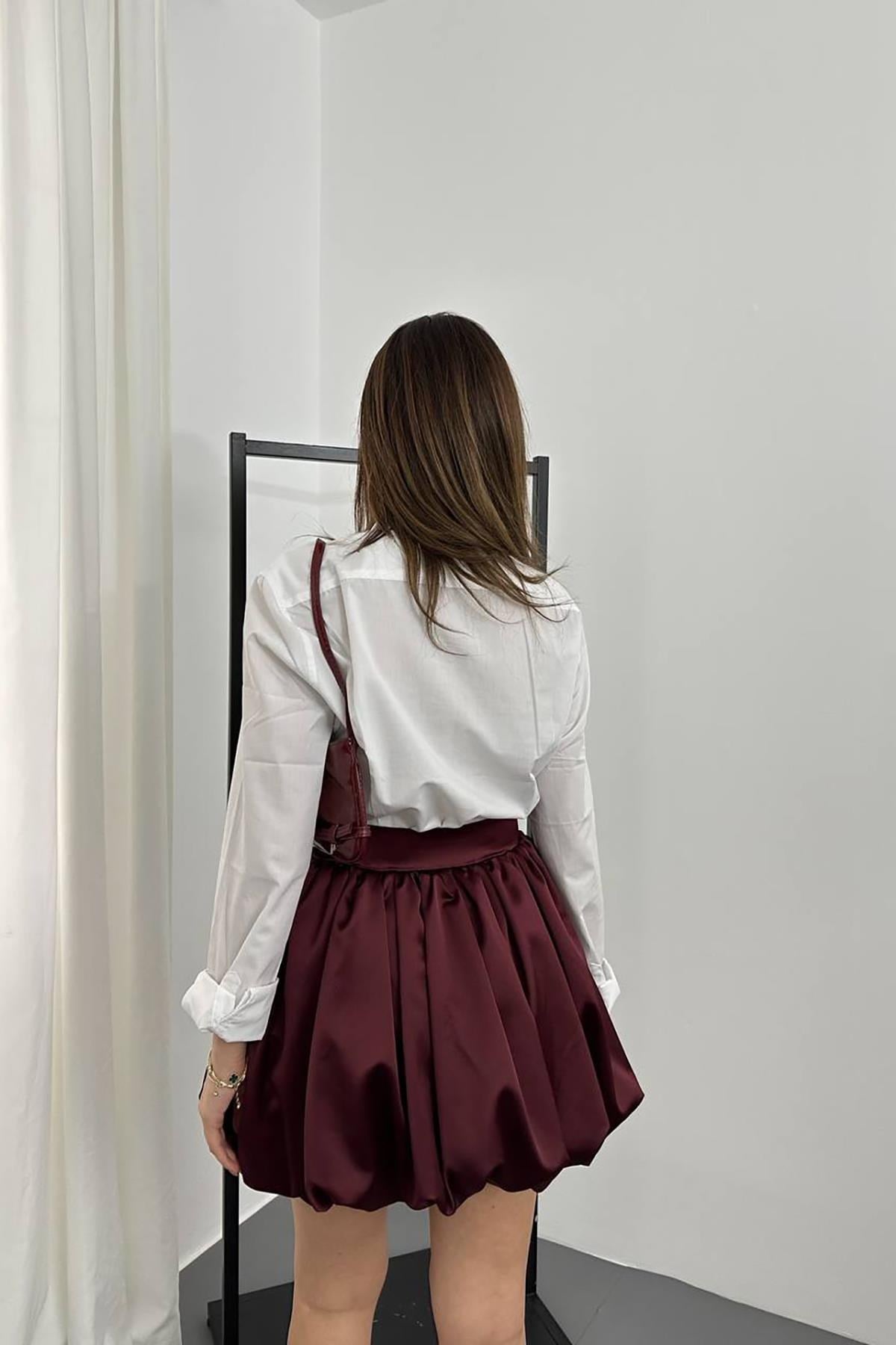 Bordo Saten Balon Etek