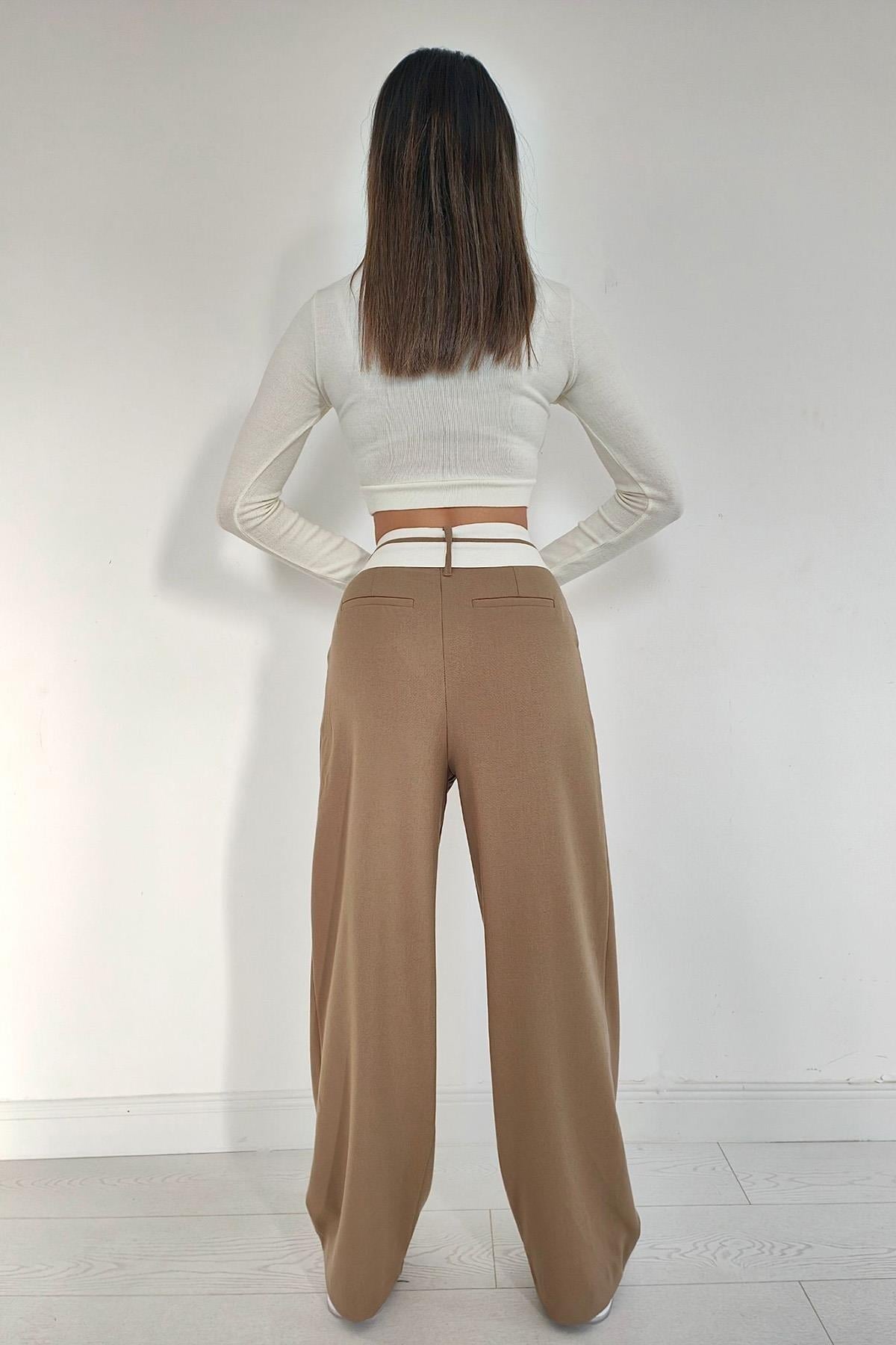 Camel Bel Detaylı Pantolon