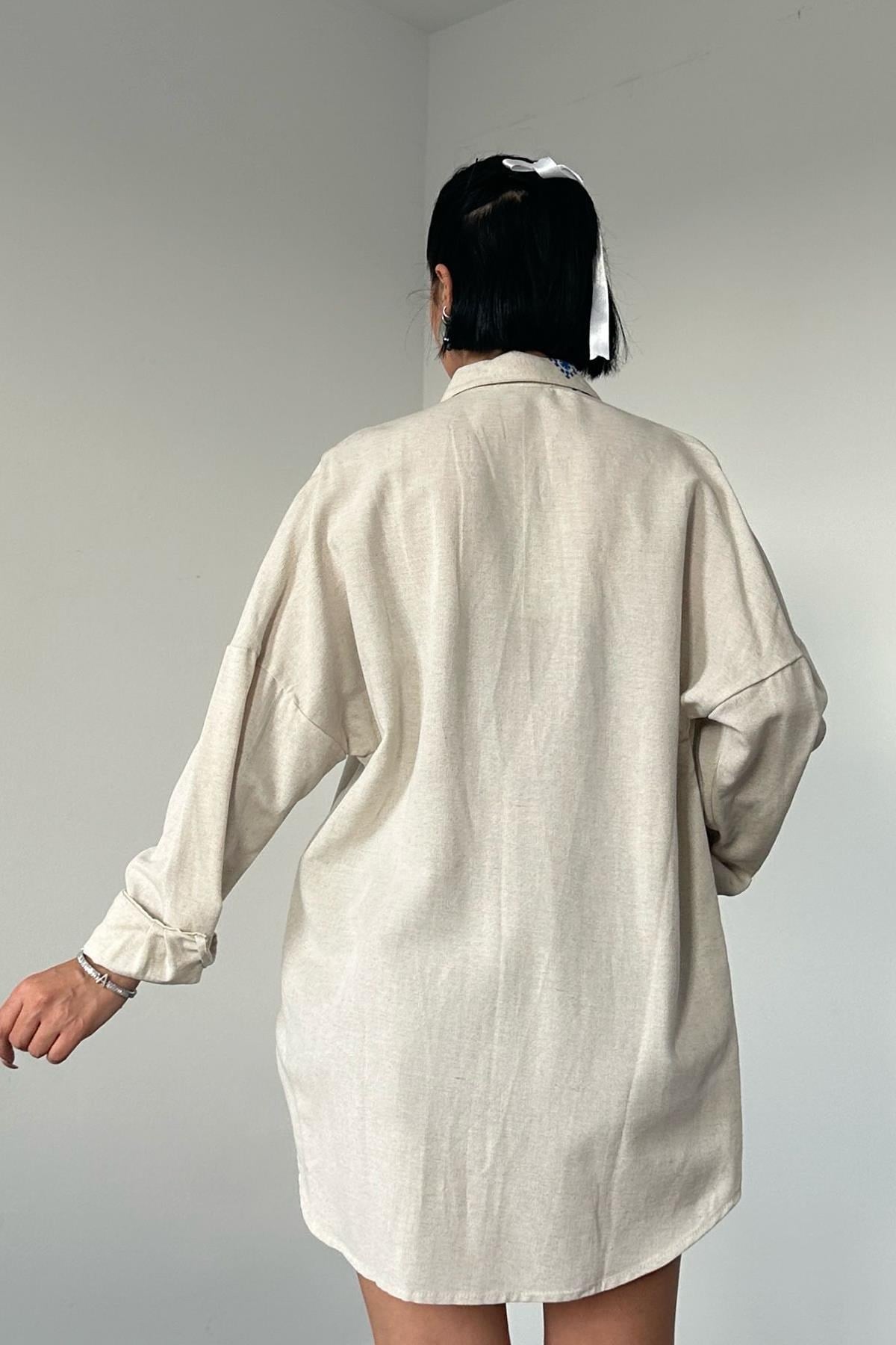 Camel Garnili Dantelli Gömlek