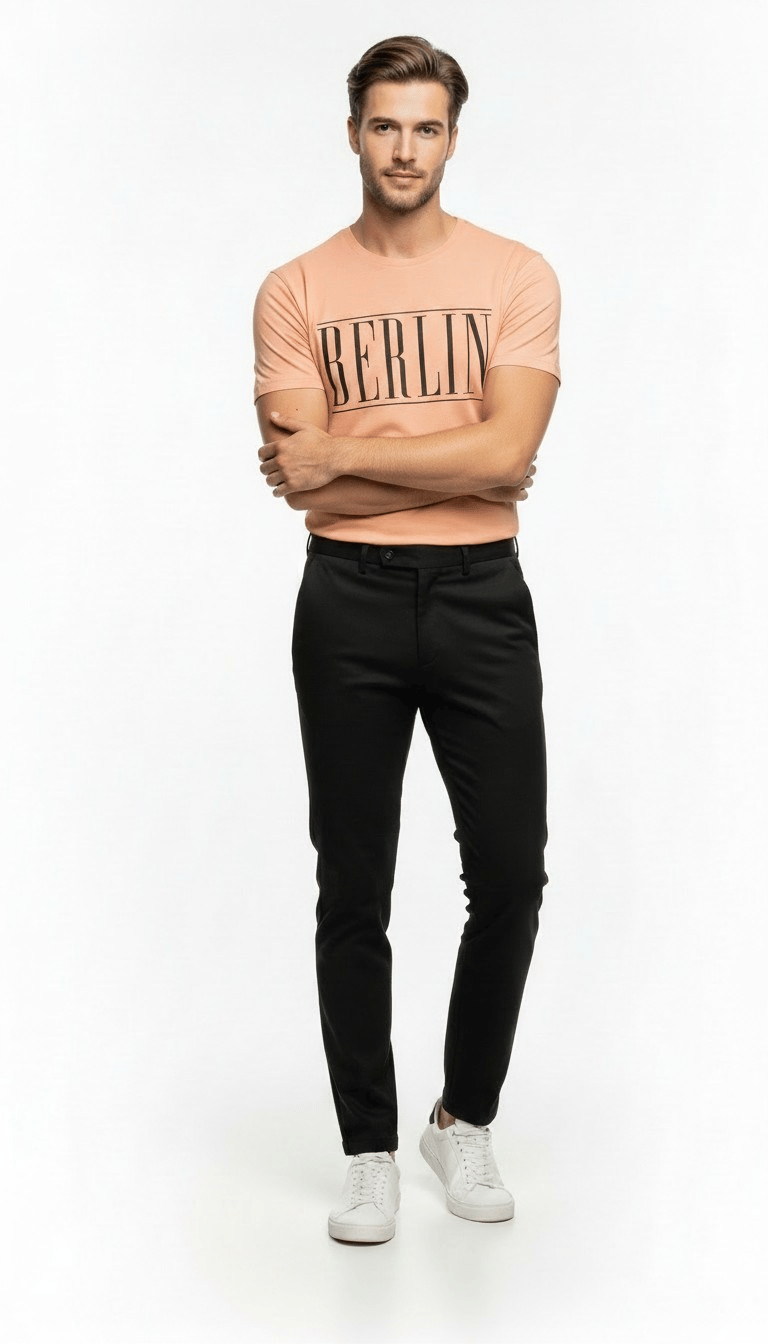 Erkek Berlin Tipografi Baskılı Minimal Günlük T-Shirt