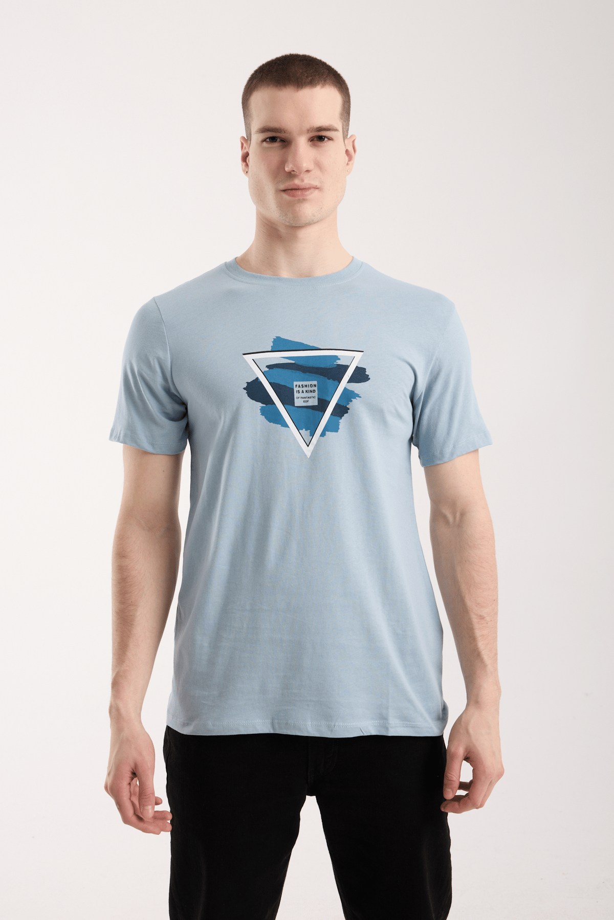 Erkek Geometrik Baskı Detaylı Günlük T-Shirt