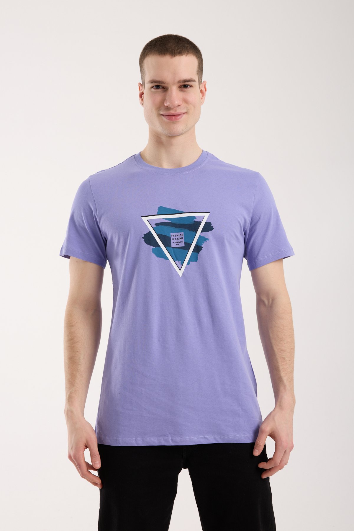Erkek Geometrik Baskı Detaylı Günlük T-Shirt
