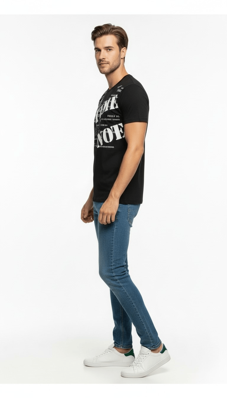 Erkek Grafik Yazı Baskılı Sokak Stil T-Shirt