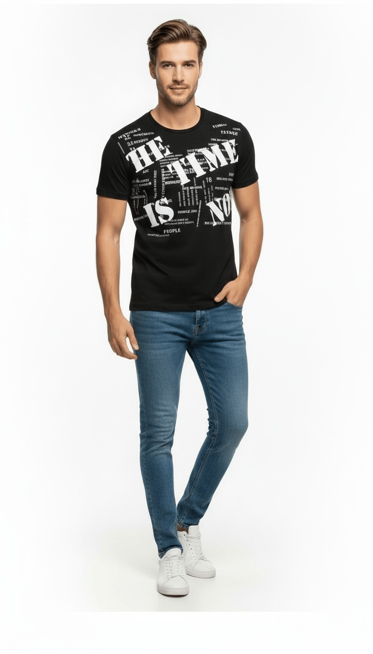 Erkek Grafik Yazı Baskılı Sokak Stil T-Shirt