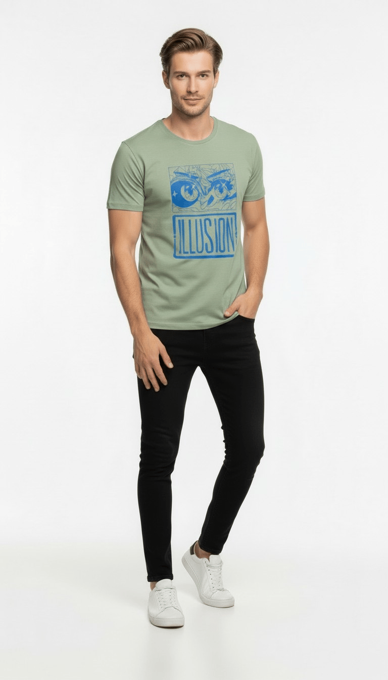 Erkek Illusion Grafik Baskı Sokak Stil T-Shirt