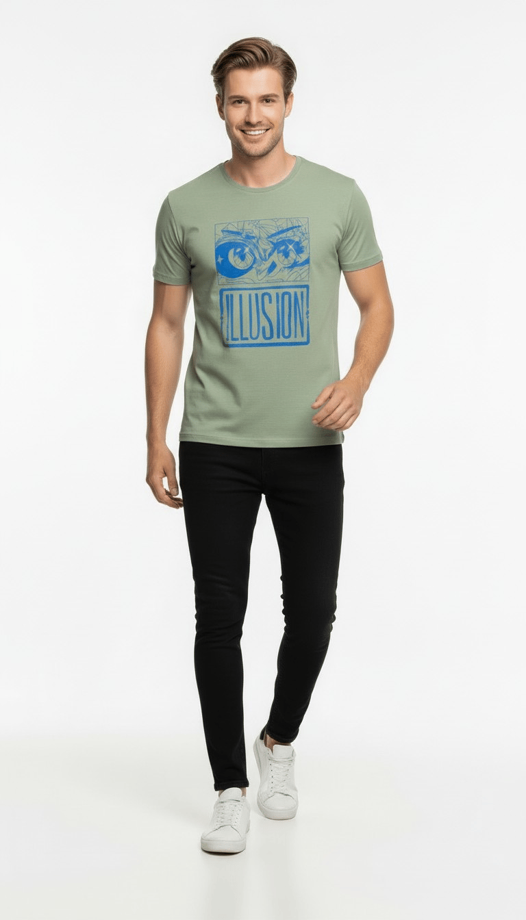 Erkek Illusion Grafik Baskı Sokak Stil T-Shirt