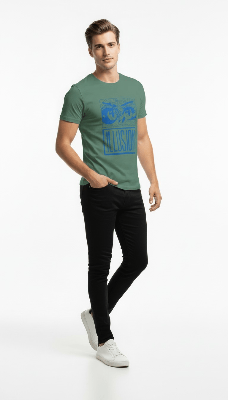 Erkek Illusion Grafik Baskı Sokak Stil T-Shirt