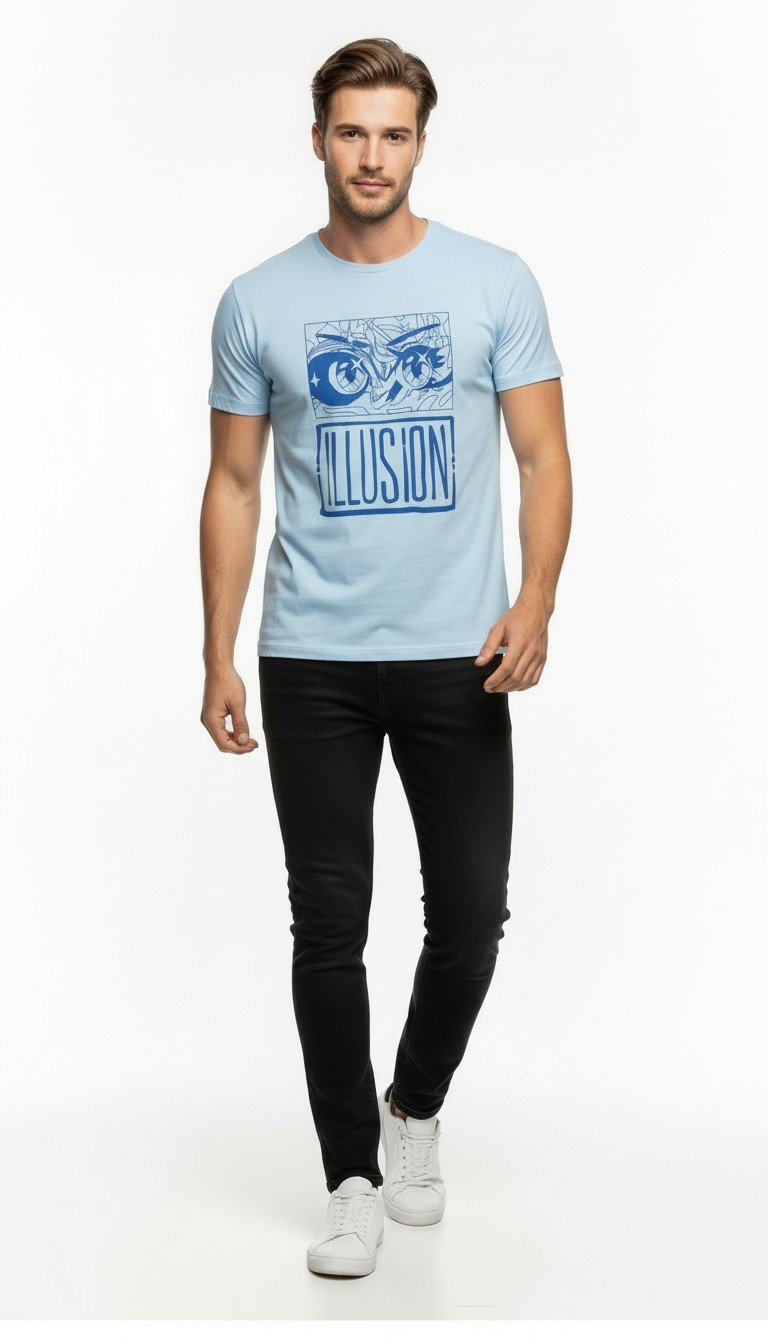 Erkek Illusion Grafik Baskı Sokak Stil T-Shirt